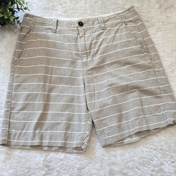 American Eagle Outfitters Other - American Eagle Tan and White Striped Cotton Longboard Shorts, Size 32